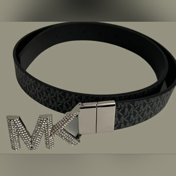 Michael kors ladies black and silver logo reversible belt main image 6